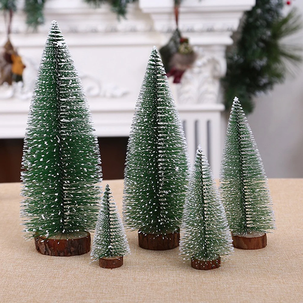 Masaüstü Xams Ağaçları Süsler Ahşap Taban ile şişe fırçası Ağaçları Küçük Yapay Ağaçlar Noel Tatil Partisi için Ev Masa Üstü - 3