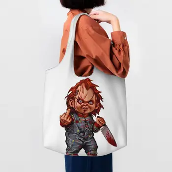 Korku Şeytan Bebek Tıknaz Bakkal alışveriş çantası Sevimli baskılı tuval alışveriş çantası omuzdan askili çanta Büyük Kapasiteli Taşınabilir Çanta