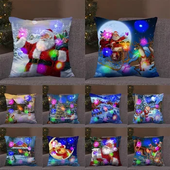 LED ışıkları Noel baba noel ışıkları dekoratif kırlent kapakları ev dekor kanepe yastığı yastık kapakları