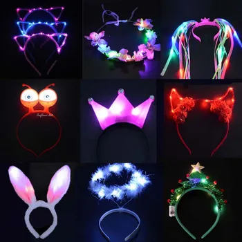 1 adet Çocuklar Yetişkin LED Tiara Taç Kulak Light Up Kafa Bandı Çiçek Çelenk Neon Parti saç bandı doğum günü hediyesi Düğün Cadılar Bayramı