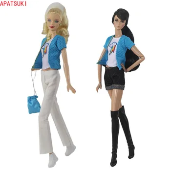 Moda Kıyafetler barbie oyuncak bebek Giysileri Set Mavi Beyaz Üst Şort Pantolon Ayakkabı Çantası Barbie 1/6 BJD Bebek Aksesuarları Çocuk Oyuncakları
