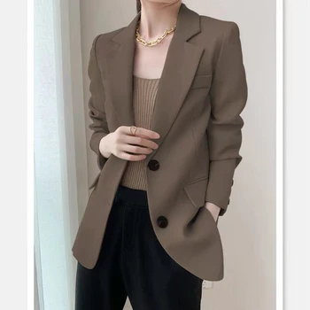 Moda Zarif Kadın Ceket Yeni Kore Versiyonu Basit Düz Renk Yün Ceket Mizaç Gevşek Sonbahar kısa ceket Kadın 2023