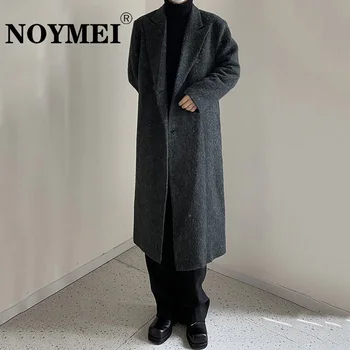 NOYMEI Orta Uzunlukta Gevşek Erkek Siper Fit Yün Rüzgarlık Erkek Ceket Trendi Sonbahar Kış Diz yüksek Kore Tarzı Saf Pamuk WA2279